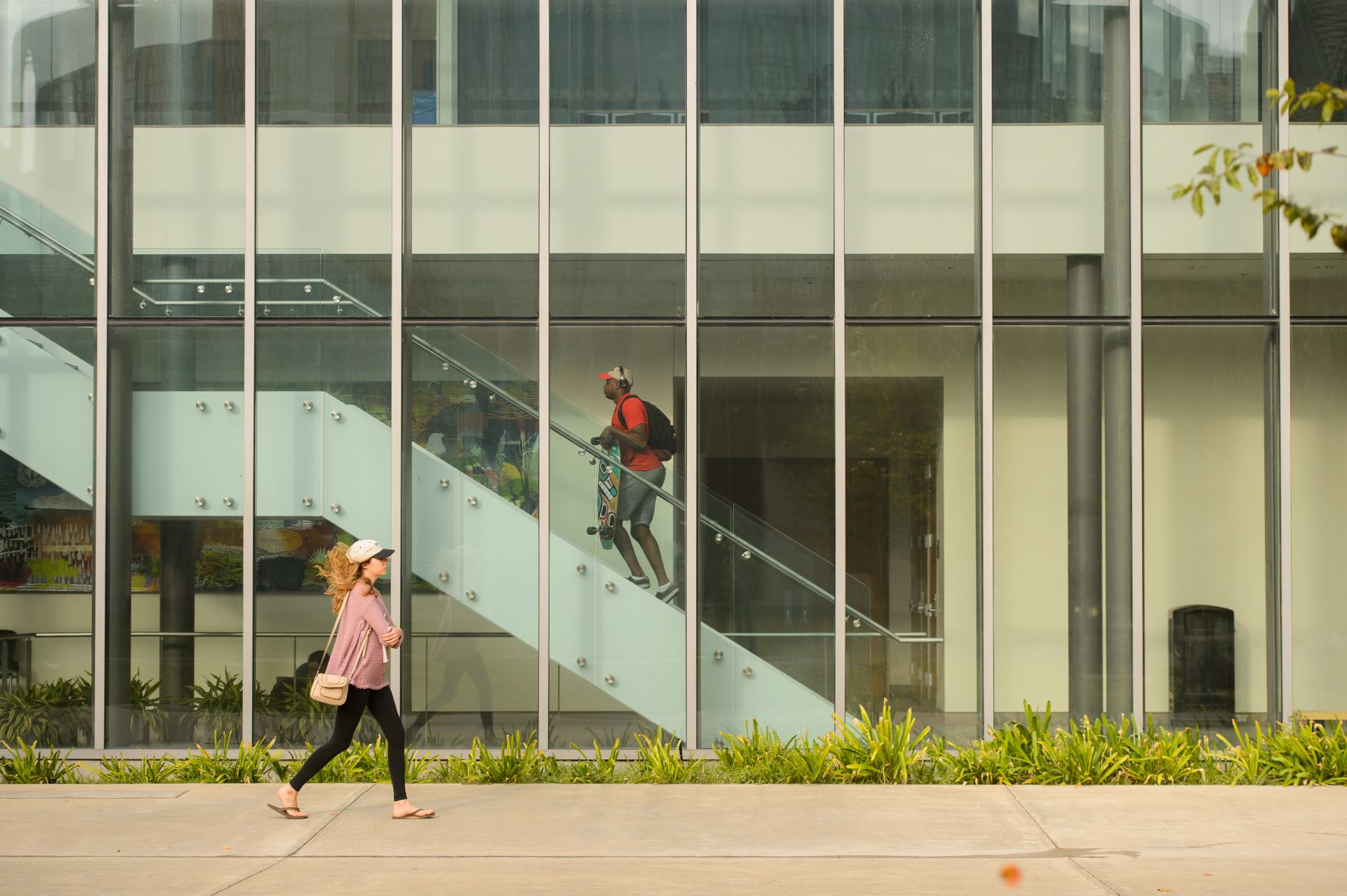 People walking outside the BEC Auditorium 