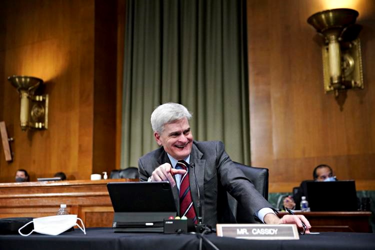 Sen. Bill Cassidy, R-La., smiles as he speaks during a confirmation hearing for Secretary of Veterans Affairs nominee Denis McDonough before the Senate Committee on Veterans' Affairs on Capitol Hill, Wednesday, Jan. 27, 2021, in Washington