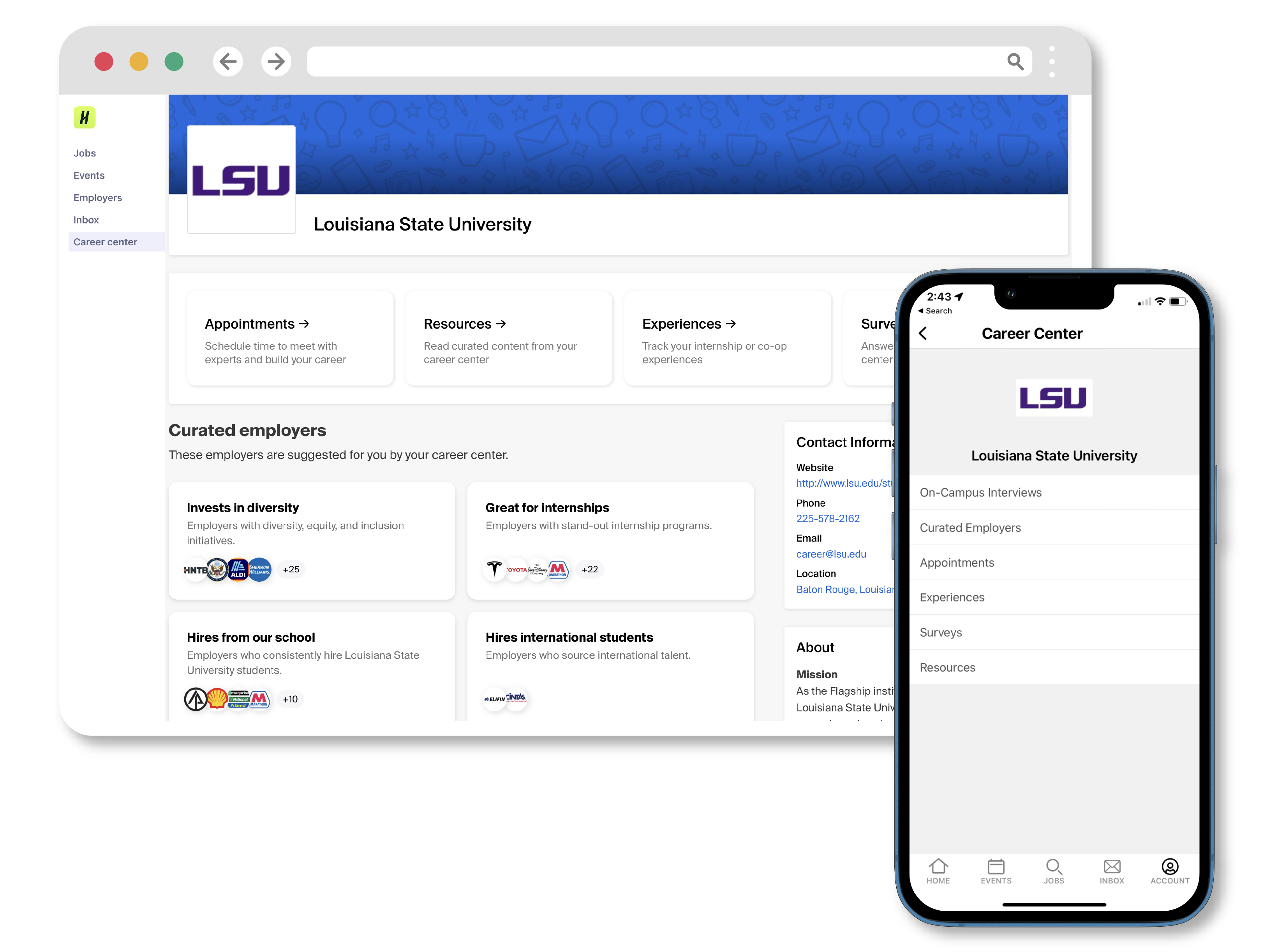 LSU Handshake displayed on computer and phone